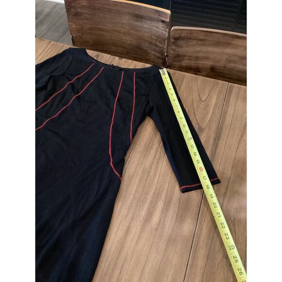 David Meister Black red stitch detail Knee Length sheath Dress 3/4 Sleeves 10 - Picture 11 of 12